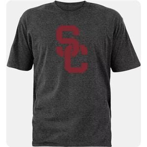 USC Trojans SC Interlock Dual Blend Heather Charcoal Short Sleeve T Shirt Sz SM